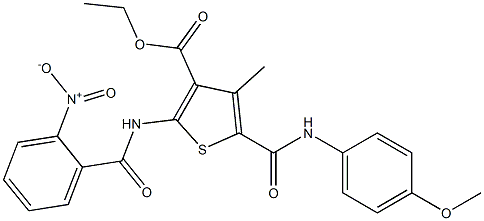 ethyl 5-[(4-methoxyphenyl)carbamoyl]-4-methyl-2-[(2-nitrobenzoyl)amino]thiophene-3-carboxylate 구조식 이미지