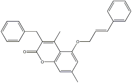 3-benzyl-4,7-dimethyl-5-[(E)-3-phenylprop-2-enoxy]chromen-2-one 구조식 이미지