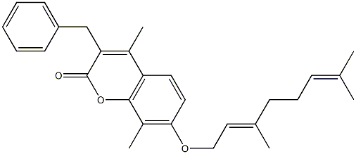 3-benzyl-7-[(2E)-3,7-dimethylocta-2,6-dienoxy]-4,8-dimethylchromen-2-one Structure