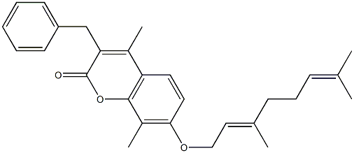 3-benzyl-7-[(2E)-3,7-dimethylocta-2,6-dienoxy]-4,8-dimethylchromen-2-one 구조식 이미지