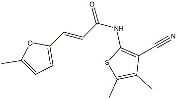 (E)-N-(3-cyano-4,5-dimethylthiophen-2-yl)-3-(5-methylfuran-2-yl)prop-2-enamide 구조식 이미지