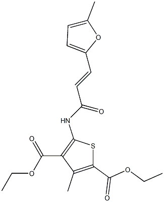 diethyl 3-methyl-5-[[(E)-3-(5-methylfuran-2-yl)prop-2-enoyl]amino]thiophene-2,4-dicarboxylate 구조식 이미지