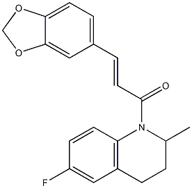 (E)-3-(1,3-benzodioxol-5-yl)-1-(6-fluoro-2-methyl-3,4-dihydro-2H-quinolin-1-yl)prop-2-en-1-one 구조식 이미지