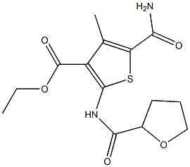 ethyl 5-carbamoyl-4-methyl-2-(oxolane-2-carbonylamino)thiophene-3-carboxylate 구조식 이미지