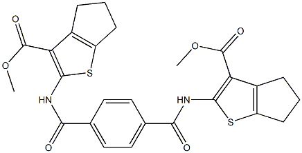 methyl 2-[[4-[(3-methoxycarbonyl-5,6-dihydro-4H-cyclopenta[b]thiophen-2-yl)carbamoyl]benzoyl]amino]-5,6-dihydro-4H-cyclopenta[b]thiophene-3-carboxylate Structure