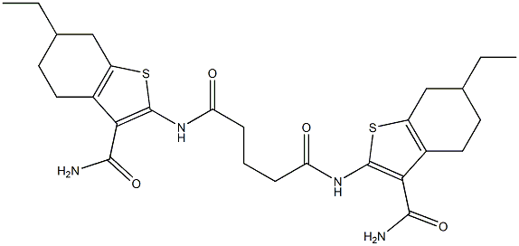 N,N'-bis(3-carbamoyl-6-ethyl-4,5,6,7-tetrahydro-1-benzothiophen-2-yl)pentanediamide 구조식 이미지