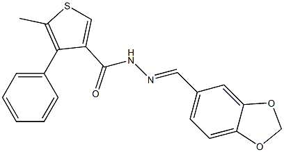 N-[(E)-1,3-benzodioxol-5-ylmethylideneamino]-5-methyl-4-phenylthiophene-3-carboxamide Structure