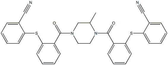 2-[2-[4-[2-(2-cyanophenyl)sulfanylbenzoyl]-3-methylpiperazine-1-carbonyl]phenyl]sulfanylbenzonitrile Structure