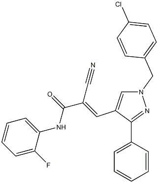 (E)-3-[1-[(4-chlorophenyl)methyl]-3-phenylpyrazol-4-yl]-2-cyano-N-(2-fluorophenyl)prop-2-enamide Structure
