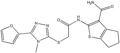 2-[[2-[[5-(furan-2-yl)-4-methyl-1,2,4-triazol-3-yl]sulfanyl]acetyl]amino]-5,6-dihydro-4H-cyclopenta[b]thiophene-3-carboxamide Structure