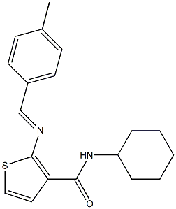 N-cyclohexyl-2-[(E)-(4-methylphenyl)methylideneamino]thiophene-3-carboxamide 구조식 이미지