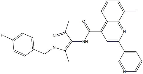 N-[1-[(4-fluorophenyl)methyl]-3,5-dimethylpyrazol-4-yl]-8-methyl-2-pyridin-3-ylquinoline-4-carboxamide 구조식 이미지