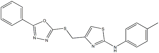 N-(4-methylphenyl)-4-[(5-phenyl-1,3,4-oxadiazol-2-yl)sulfanylmethyl]-1,3-thiazol-2-amine Structure