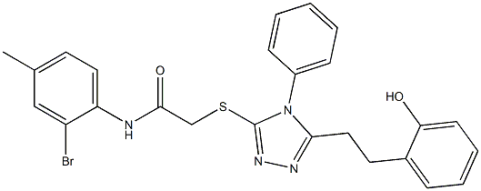 N-(2-bromo-4-methylphenyl)-2-[[5-[2-(2-hydroxyphenyl)ethyl]-4-phenyl-1,2,4-triazol-3-yl]sulfanyl]acetamide 구조식 이미지