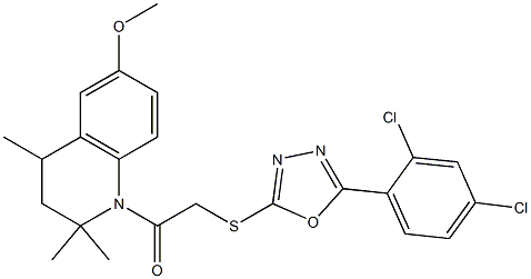 2-[[5-(2,4-dichlorophenyl)-1,3,4-oxadiazol-2-yl]sulfanyl]-1-(6-methoxy-2,2,4-trimethyl-3,4-dihydroquinolin-1-yl)ethanone 구조식 이미지