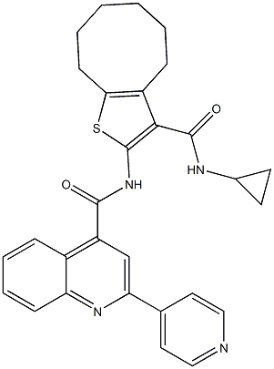 N-[3-(cyclopropylcarbamoyl)-4,5,6,7,8,9-hexahydrocycloocta[b]thiophen-2-yl]-2-pyridin-4-ylquinoline-4-carboxamide 구조식 이미지