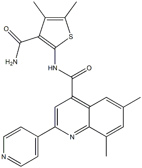 N-(3-carbamoyl-4,5-dimethylthiophen-2-yl)-6,8-dimethyl-2-pyridin-4-ylquinoline-4-carboxamide 구조식 이미지