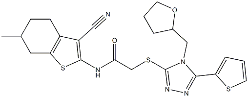 N-(3-cyano-6-methyl-4,5,6,7-tetrahydro-1-benzothiophen-2-yl)-2-[[4-(oxolan-2-ylmethyl)-5-thiophen-2-yl-1,2,4-triazol-3-yl]sulfanyl]acetamide Structure