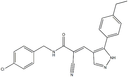 (E)-N-[(4-chlorophenyl)methyl]-2-cyano-3-[5-(4-ethylphenyl)-1H-pyrazol-4-yl]prop-2-enamide 구조식 이미지