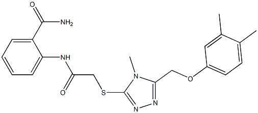 2-[[2-[[5-[(3,4-dimethylphenoxy)methyl]-4-methyl-1,2,4-triazol-3-yl]sulfanyl]acetyl]amino]benzamide 구조식 이미지