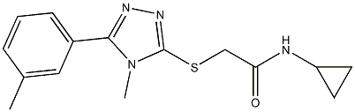 N-cyclopropyl-2-[[4-methyl-5-(3-methylphenyl)-1,2,4-triazol-3-yl]sulfanyl]acetamide 구조식 이미지