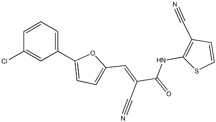 (E)-3-[5-(3-chlorophenyl)furan-2-yl]-2-cyano-N-(3-cyanothiophen-2-yl)prop-2-enamide 구조식 이미지