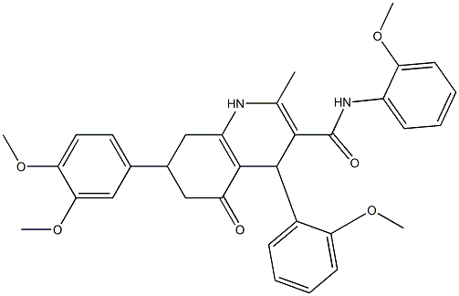 7-(3,4-dimethoxyphenyl)-N,4-bis(2-methoxyphenyl)-2-methyl-5-oxo-4,6,7,8-tetrahydro-1H-quinoline-3-carboxamide 구조식 이미지