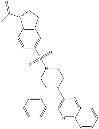 1-[5-[4-(3-phenylquinoxalin-2-yl)piperazin-1-yl]sulfonyl-2,3-dihydroindol-1-yl]ethanone 구조식 이미지