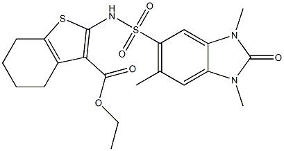 ethyl 2-[(1,3,6-trimethyl-2-oxobenzimidazol-5-yl)sulfonylamino]-4,5,6,7-tetrahydro-1-benzothiophene-3-carboxylate 구조식 이미지
