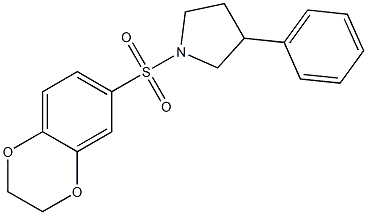 1-(2,3-dihydro-1,4-benzodioxin-6-ylsulfonyl)-3-phenylpyrrolidine 구조식 이미지