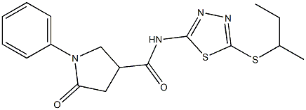 N-(5-butan-2-ylsulfanyl-1,3,4-thiadiazol-2-yl)-5-oxo-1-phenylpyrrolidine-3-carboxamide 구조식 이미지