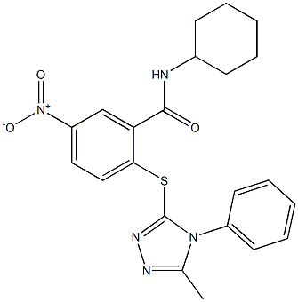 N-cyclohexyl-2-[(5-methyl-4-phenyl-1,2,4-triazol-3-yl)sulfanyl]-5-nitrobenzamide 구조식 이미지