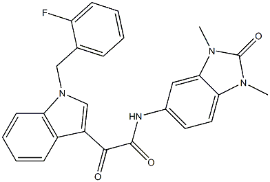 N-(1,3-dimethyl-2-oxobenzimidazol-5-yl)-2-[1-[(2-fluorophenyl)methyl]indol-3-yl]-2-oxoacetamide 구조식 이미지