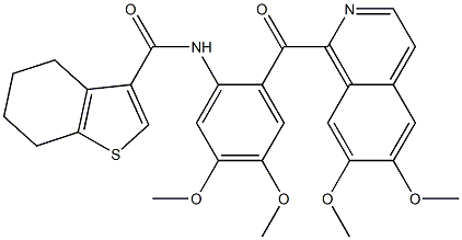 N-[2-(6,7-dimethoxyisoquinoline-1-carbonyl)-4,5-dimethoxyphenyl]-4,5,6,7-tetrahydro-1-benzothiophene-3-carboxamide 구조식 이미지