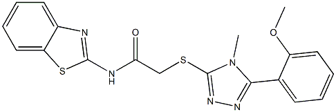 N-(1,3-benzothiazol-2-yl)-2-[[5-(2-methoxyphenyl)-4-methyl-1,2,4-triazol-3-yl]sulfanyl]acetamide 구조식 이미지