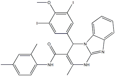 4-(3,5-diiodo-4-methoxyphenyl)-N-(2,4-dimethylphenyl)-2-methyl-1,4-dihydropyrimido[1,2-a]benzimidazole-3-carboxamide 구조식 이미지