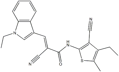 (E)-2-cyano-N-(3-cyano-4-ethyl-5-methylthiophen-2-yl)-3-(1-ethylindol-3-yl)prop-2-enamide 구조식 이미지