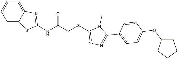 N-(1,3-benzothiazol-2-yl)-2-[[5-(4-cyclopentyloxyphenyl)-4-methyl-1,2,4-triazol-3-yl]sulfanyl]acetamide 구조식 이미지