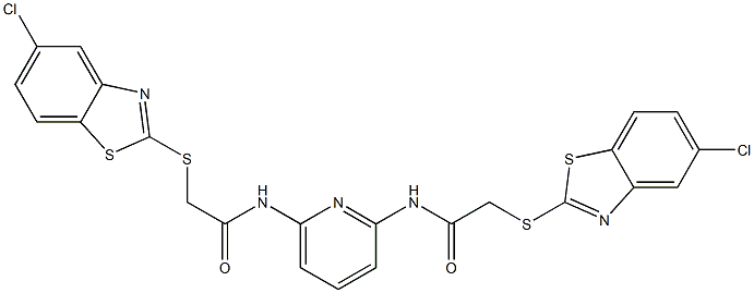 2-[(5-chloro-1,3-benzothiazol-2-yl)sulfanyl]-N-[6-[[2-[(5-chloro-1,3-benzothiazol-2-yl)sulfanyl]acetyl]amino]pyridin-2-yl]acetamide 구조식 이미지