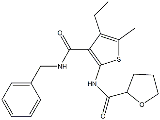 N-[3-(benzylcarbamoyl)-4-ethyl-5-methylthiophen-2-yl]oxolane-2-carboxamide 구조식 이미지