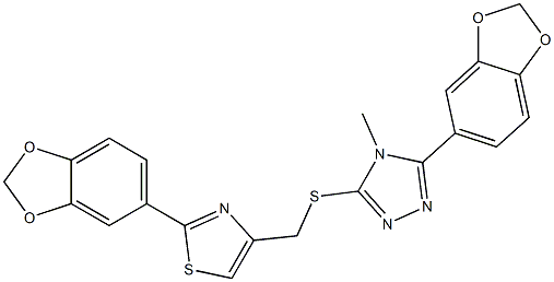 2-(1,3-benzodioxol-5-yl)-4-[[5-(1,3-benzodioxol-5-yl)-4-methyl-1,2,4-triazol-3-yl]sulfanylmethyl]-1,3-thiazole Structure