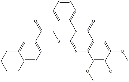 6,7,8-trimethoxy-2-[2-oxo-2-(5,6,7,8-tetrahydronaphthalen-2-yl)ethyl]sulfanyl-3-phenylquinazolin-4-one 구조식 이미지