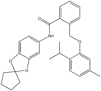 2-[(5-methyl-2-propan-2-ylphenoxy)methyl]-N-spiro[1,3-benzodioxole-2,1'-cyclopentane]-5-ylbenzamide Structure