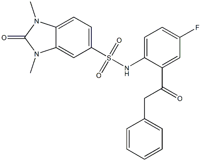 N-[4-fluoro-2-(2-phenylacetyl)phenyl]-1,3-dimethyl-2-oxobenzimidazole-5-sulfonamide 구조식 이미지