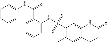 2-[(7-methyl-3-oxo-4H-1,4-benzoxazin-6-yl)sulfonylamino]-N-(3-methylphenyl)benzamide 구조식 이미지