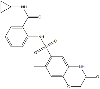 N-cyclopropyl-2-[(7-methyl-3-oxo-4H-1,4-benzoxazin-6-yl)sulfonylamino]benzamide 구조식 이미지
