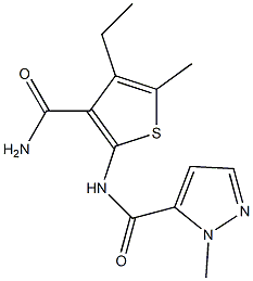 N-(3-carbamoyl-4-ethyl-5-methylthiophen-2-yl)-2-methylpyrazole-3-carboxamide 구조식 이미지