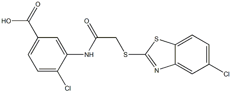 4-chloro-3-[[2-[(5-chloro-1,3-benzothiazol-2-yl)sulfanyl]acetyl]amino]benzoic acid Structure