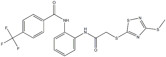 N-[2-[[2-[(3-methylsulfanyl-1,2,4-thiadiazol-5-yl)sulfanyl]acetyl]amino]phenyl]-4-(trifluoromethyl)benzamide 구조식 이미지