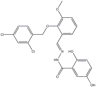 N-[(E)-[2-[(2,4-dichlorophenyl)methoxy]-3-methoxyphenyl]methylideneamino]-2,5-dihydroxybenzamide 구조식 이미지